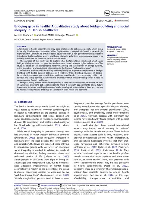 Full Article Bridging Gaps In Health A Qualitative Study About Bridge Building And Social Inequity In Danish Healthcare