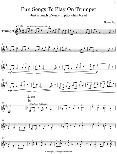 Fun Songs To Play On Trumpet Sheet Music For Trumpet