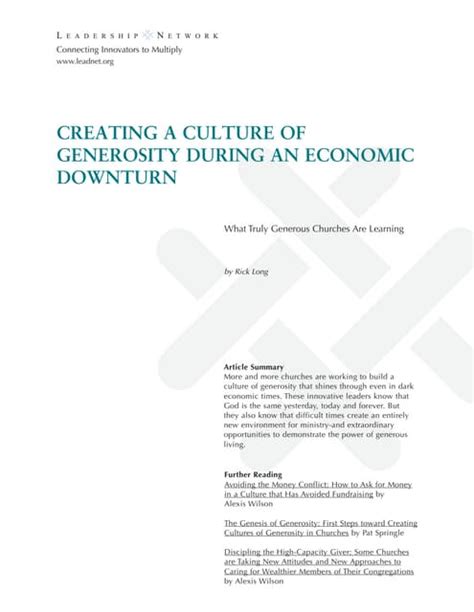 Generosity During Economic Downturn Pdf