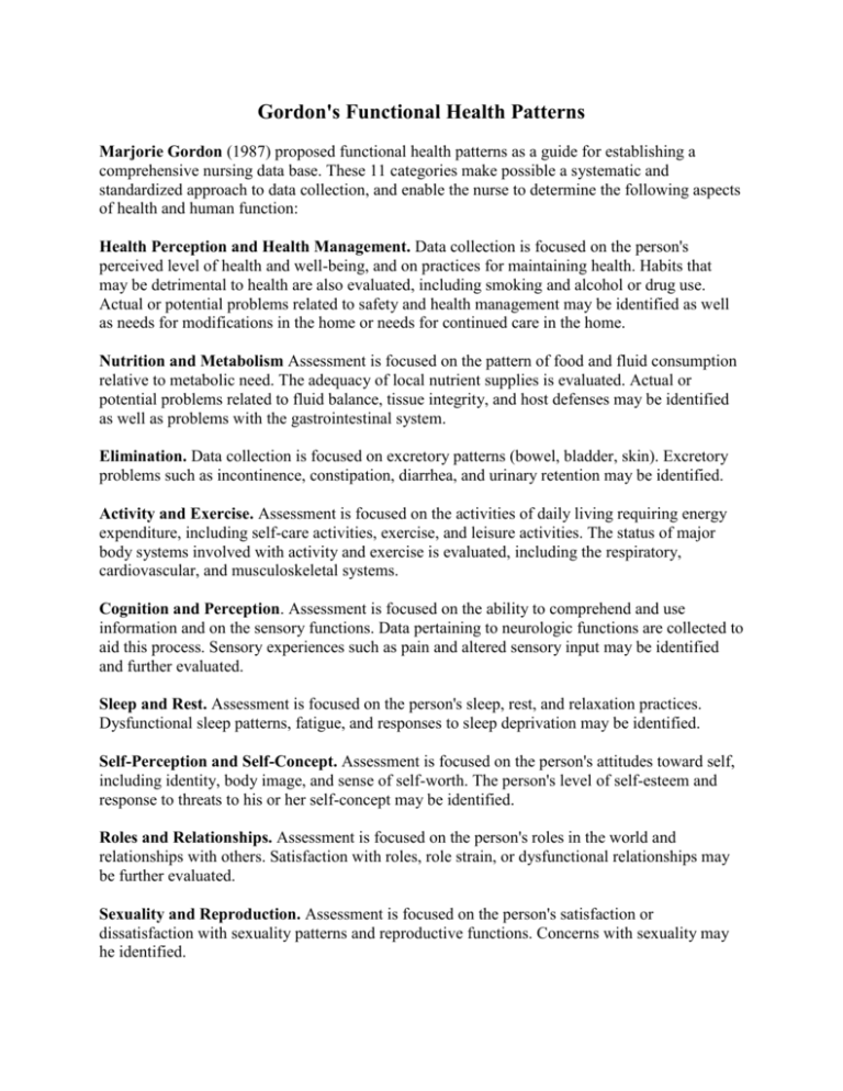 Gordon 39 S Functional Health Patterns Chart