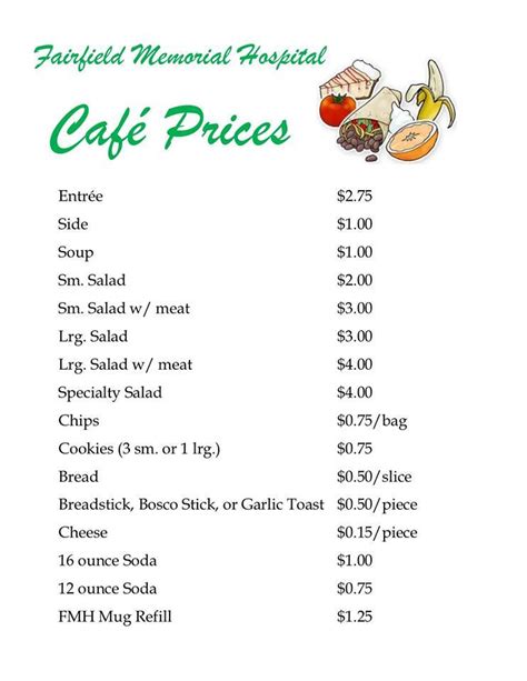 Greer Memorial Hospital Cafeteria Menu