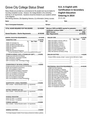 Grove City College Major Sheets