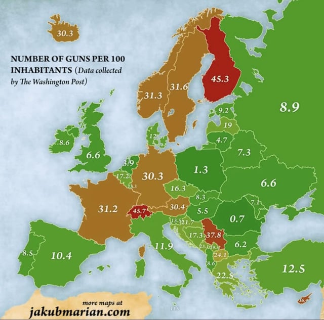 Gun Ownership Rate In European Countries R Mapporn