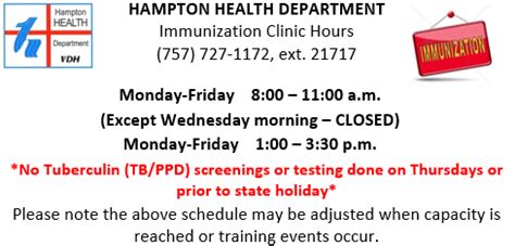 Hampton Health Department Immunization Hours