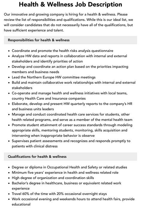 Health And Wellness Degree Description