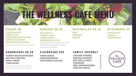 Health And Wellness Menu