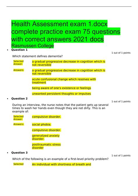 Health Assessment Exam 1 Questions