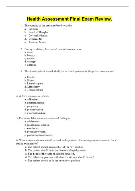 Nursing Health Assessment Exam Review