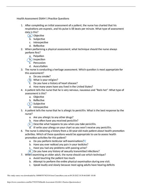 Health Assessment Practice Questions