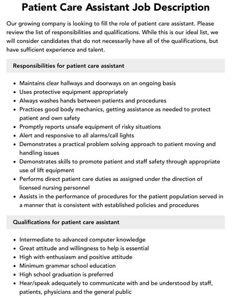 Health Care Assistant Main Duties