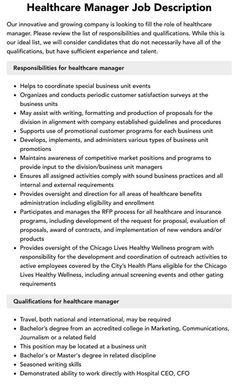 Health Care Management Job Duties