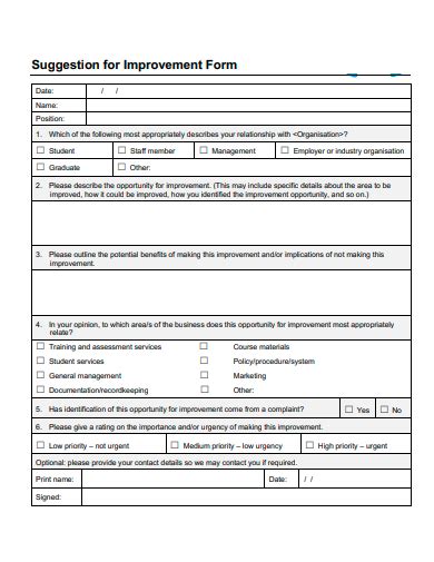 Health Center Performance Improvement Form