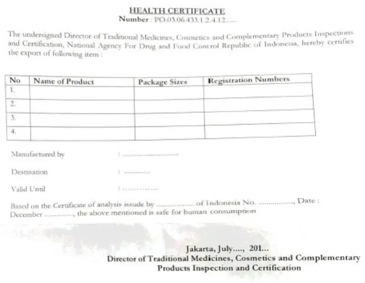 Health Certificate Untuk Ekspor