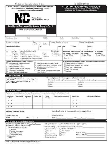 Health Department Communicable Disease Form