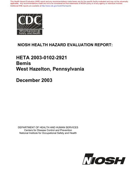 Health Hazard Evaluation Report