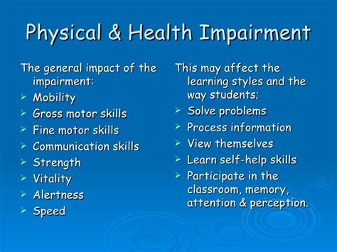 Health Impairment Examples