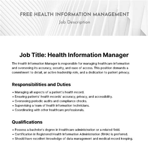 Health Information Management Job Description