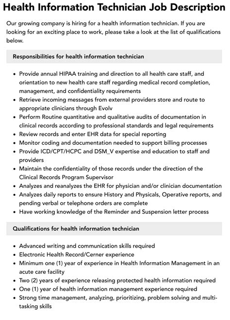 Health Information Technician Responsibilities