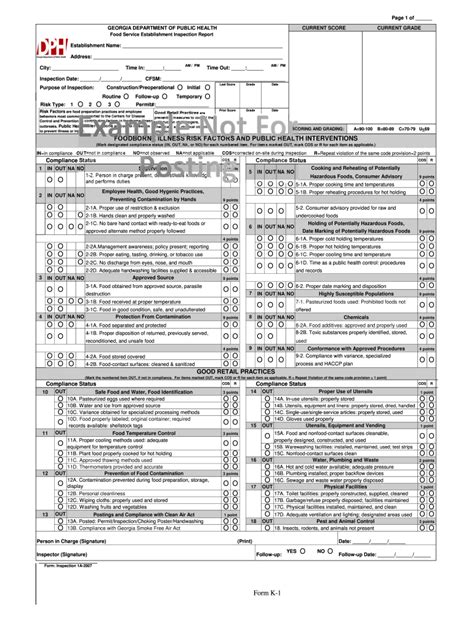 Health Inspection Checklist Georgia