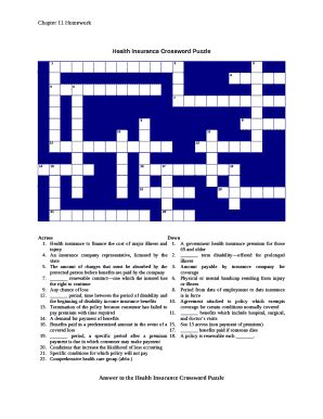 Health Insurance Crossword Puzzle Answers