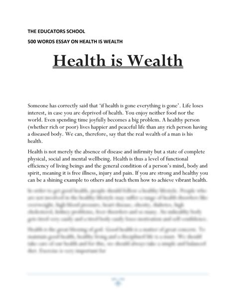 Health Is Wealth Essay