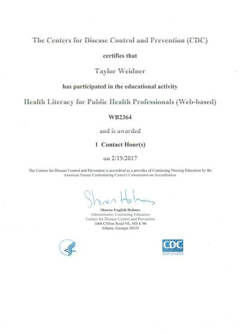 Health Literacy Certificate