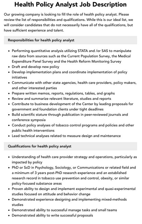 Health Policy Analyst Job Description Velvet Jobs