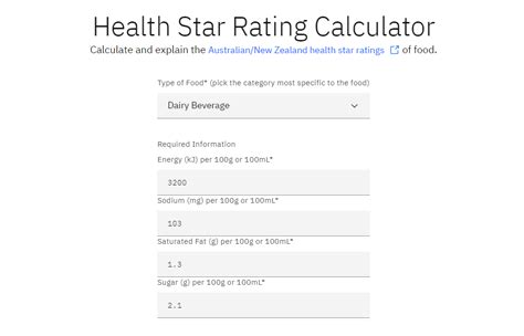 Health Star Rating Calculator