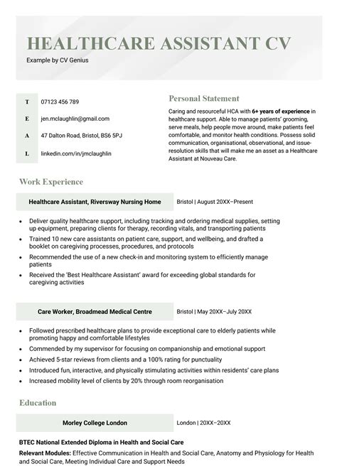 Healthcare Assistant Cv Examples How To Write