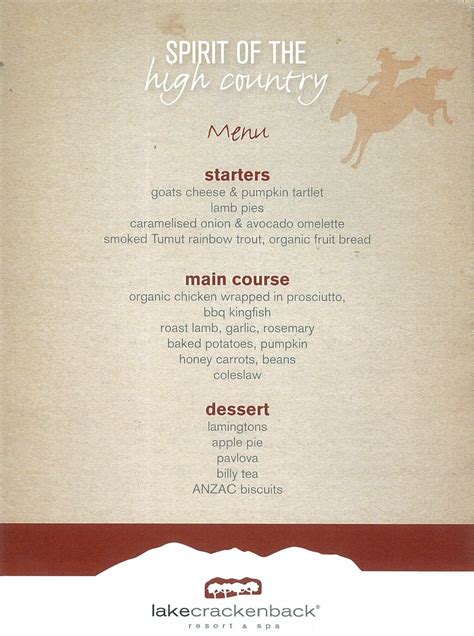 High Country Menu