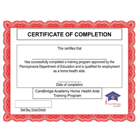 Home Health Aide Certificate Template