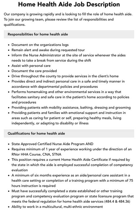 Home Health Aide Job Description