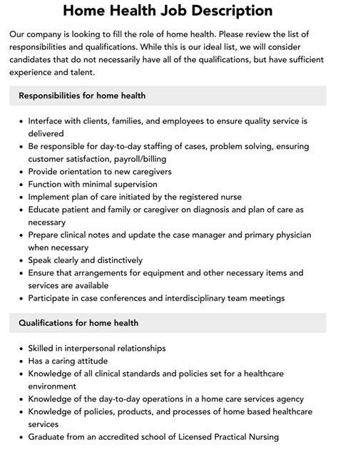 Home Health Care Job Positions