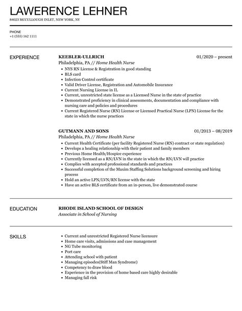 Home Health Rn Resume