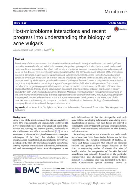 Host Microbiome Interactions And Recent Progress Into Understanding The Biology Of Acne Vulgaris Microbiome Full Text