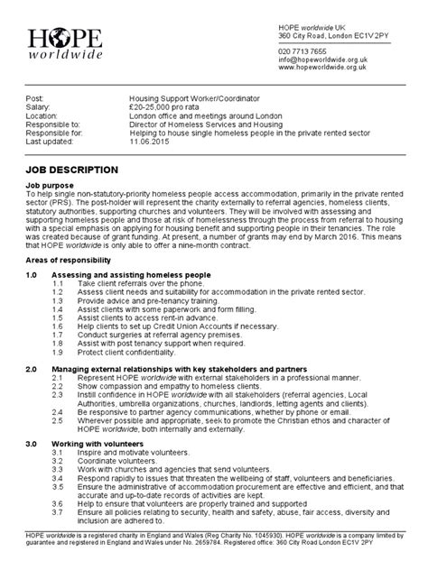 Housing Worker Job Description