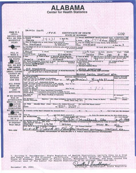 Houston County Alabama Death Certificate