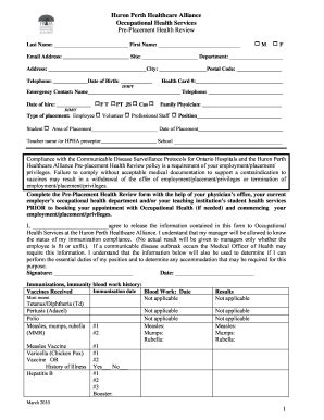 Hpha Pre Placement Health 2010 2024 Form Fill Out And Sign Printable