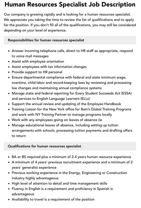 Hr Recruitment Specialist Job Description