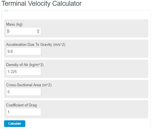 Human Terminal Velocity Calculator