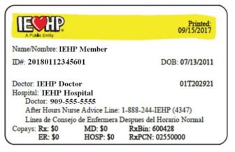 Iehp Policy Number On Card