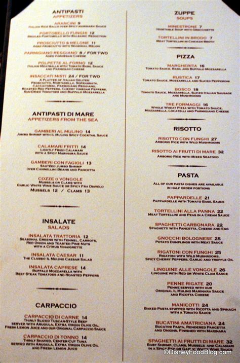 Il Mulino Menu With Prices