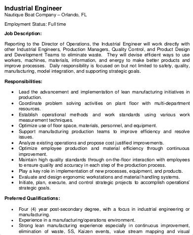 Industrial Engineering Job Examples