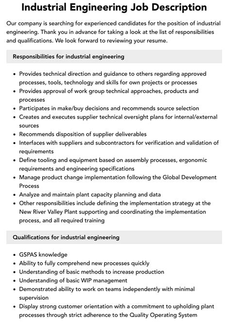 Industrial Engineering Job Responsibilities