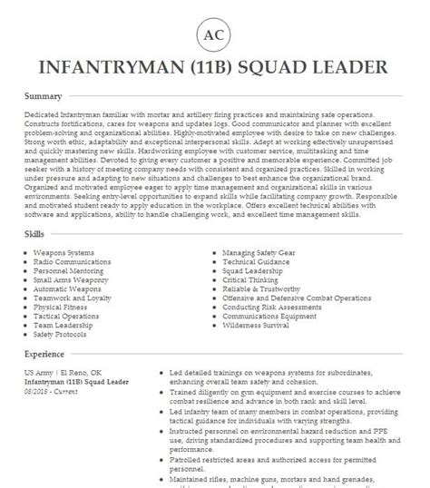 Infantryman Resume Reddit