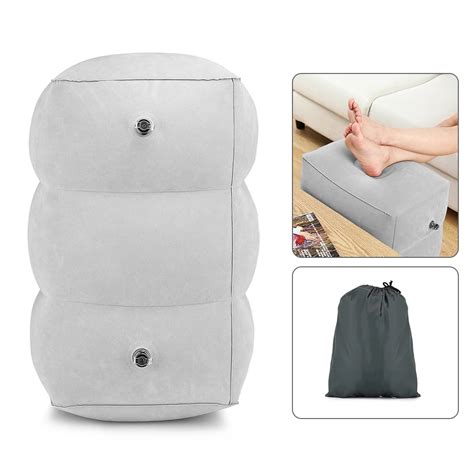 Inflatable Travel Foot Rest Pillow Adjustable Leg Rest For Kids Adults 2 Pack Grey Great For Airplane Office Home Trains Cars