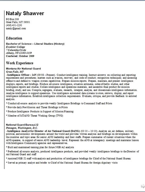 Intelligence Officer Resume Sample Mintresume