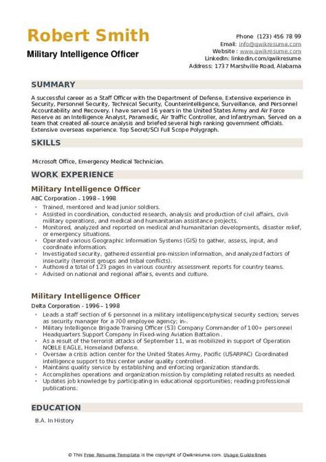 Intelligence Officer Resume Samples Qwikresume