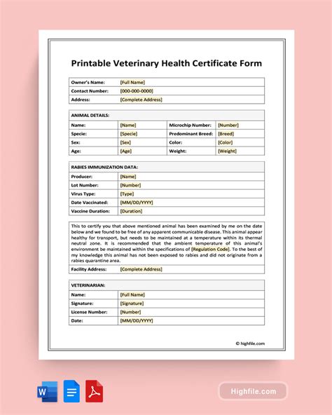 International Pet Health Certificate Form