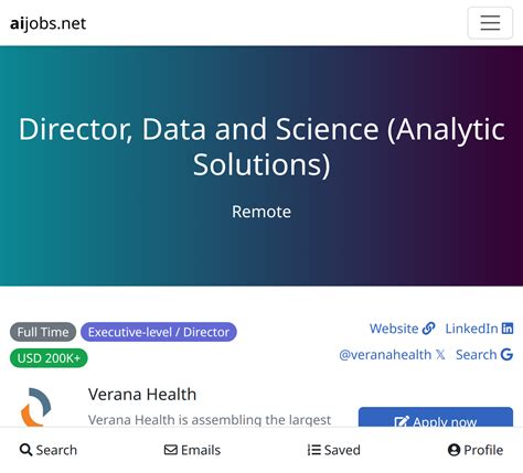 Job Application For Director Data And Science Analytic Solutions At Verana Health